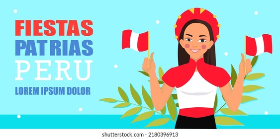 Fiestas Patrias Peru promotion banner with a cute Peruvian girl