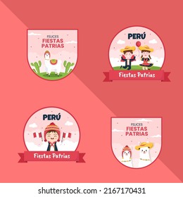 Fiestas Patrias Peru Vertical Poster Template Social Media Flat Cartoon Background Vector Illustration