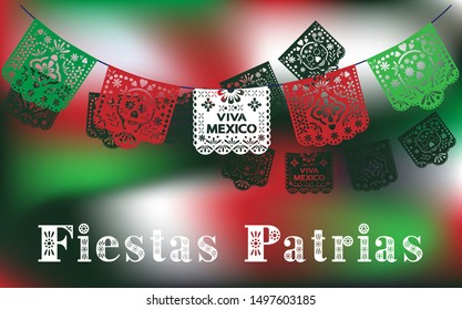 Fiestas Patrias vector. Mexican National Holidays. Spanish text. Independence day celebration. Viva Mexico.