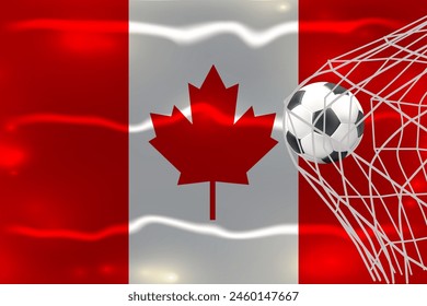 Copa de Fútbol de Canadá FIFA 2026. Concepto de estilo de la bandera de Canadá aislado con el fútbol en la Ilustración vectorial neta. Vector de fútbol moderno con concepto de bandera de Canadá.