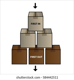 FIFO - first in, first out. business acronym term with boxes, vector illustration