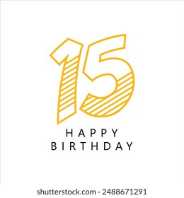 Fifteen, 15 Logo, 15th Happy birthday, 15th years anniversary, Fifteen Birthday handwritten. Happy Birthday card.