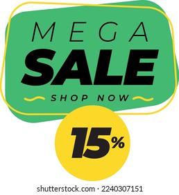 Fifteen 15 percent big discount sale banner label yellow