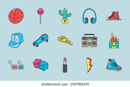 fifteen 80s patches set icons