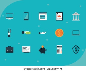 fifteen banking finances set icons