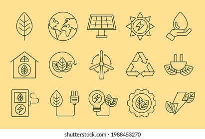 fifteen bioenergy ecology set icons