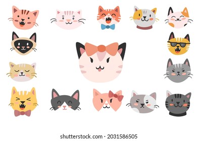 Fifteen Cat Cartoon Character Drawing Icons Stock Vector (Royalty Free ...