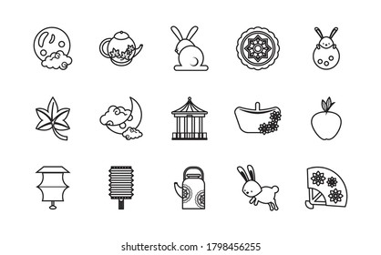 fifteen chinese moon festival set icons vector illustration design