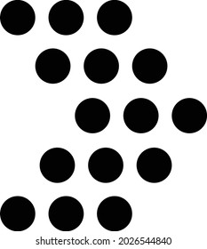 Fifteen circles that form an arrow head.  can be used for anyone, anytime, anywhere, any industry, any field, and any media
