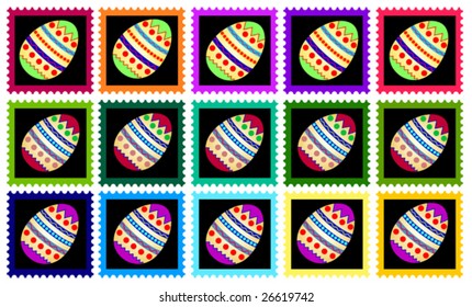 fifteen colorful easterstamps with different colored borders