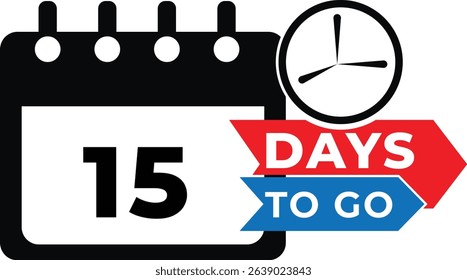 Fifteen days to go countdown calendar icon illustration