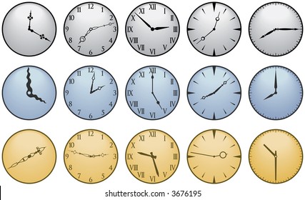 Fifteen Different Clock Faces, all elements are separate, mix and match as you like