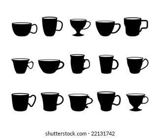 fifteen different cups black and white silhouettes