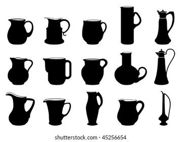 fifteen different jugs black and white silhouettes