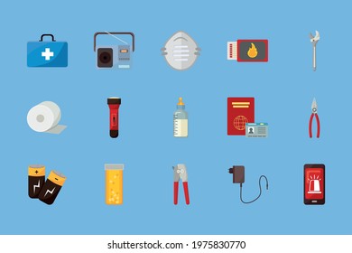 fifteen emergency kit set icons