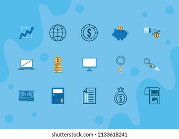 fifteen financial economy set icons