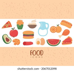 fifteen food nutritive set icons