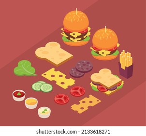 fifteen isometric fast food set icons