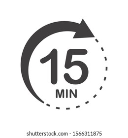 Fifteen minutes icon. Symbol for product labels. Different uses such as cooking time, cosmetic or chemical application time, waiting time ...