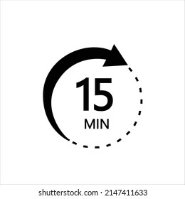 Fifteen minutes icon. Symbol for product labels. Different uses such as cooking time, cosmetic or chemical application time, waiting time.