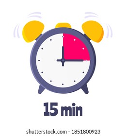 15 minutos en reloj analógico cara diseño plano símbolo icono de ilustración vectorial aislado en fondo blanco. Reloj de pared analógico 15 minutos concepto de negocio de gestión de tiempo.