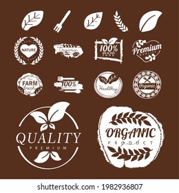 fifteen organic labels set icons