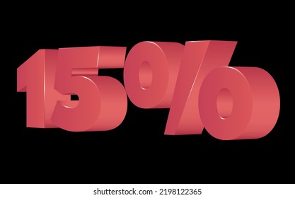 fifteen percent 3d letters on a black background with dropping shadow. Suitable for Black Friday advertisement, sale banners, websites and e-shops