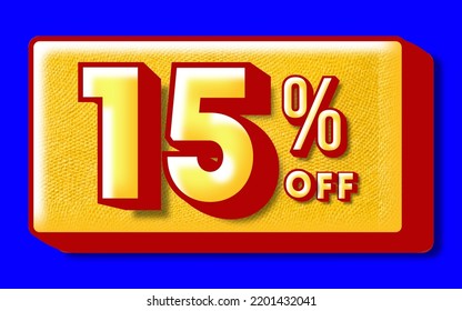 Fifteen percent discount blue banner on a red and yellow block for mega big sales