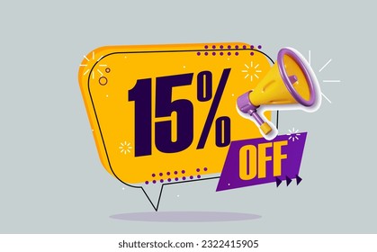 fifteen percent off banner for promotions and discounts.