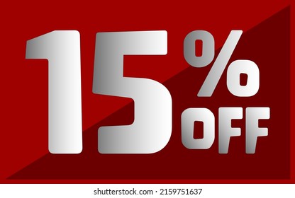 Fifteen percent off. Red banner with white and gray typography for promotions and offers.