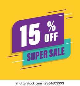 Fifteen percent purple and green sale tag vector