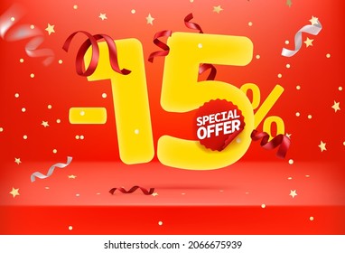 Fifteen percent sale off special offer vector promo banner