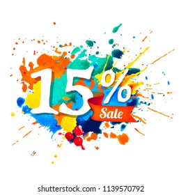 fifteen percents sale. Vector watercolor splash paint