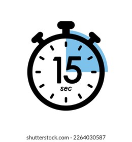 fifteen seconds stopwatch icon, timer symbol, 15 sec waiting time vector illustration