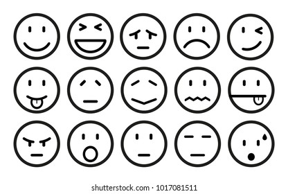 Fifteen smilies, set smiley emotion, by smilies, cartoon emoticons - stock vector