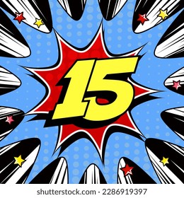 fifteen superhero number celebrate birthday comic explosion pop art wallpaper vector