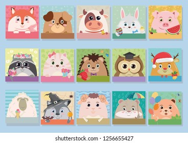 Fifteen vector cartoon animals