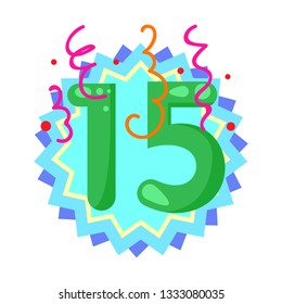 Fifteen year anniversary illustration. Birthday, celebration, greeting. Festive concept. Vector illustration can be used for topics like party, birthday, congratulation