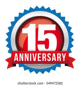 Fifteen years anniversary badge with red ribbon