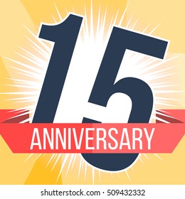 Fifteen years anniversary banner. 15th anniversary logo. Vector illustration.