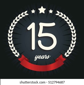 Fifteen years anniversary banner. 15th anniversary logo. Vector illustration.