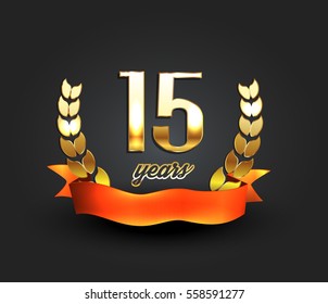 Fifteen years anniversary banner. 15th anniversary logo. Vector illustration.