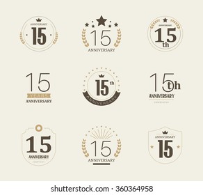 Fifteen years anniversary celebration logotype. 15th anniversary logo collection.
