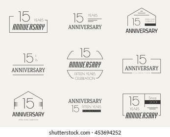 Fifteen years anniversary celebration logotype. 15th anniversary logo collection.