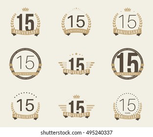 Fifteen years anniversary celebration logotype. 15th anniversary logo collection.