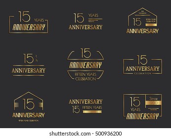 Fifteen years anniversary celebration logotype. 15th anniversary logo collection.