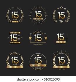 Fifteen years anniversary celebration logotype. 15th anniversary logo collection.