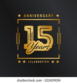 Fifteen years anniversary celebration logotype. 15th year anniversary logo collection. Anniversary label. Anniversary logo template. Anniversary sign. Vector Illustration