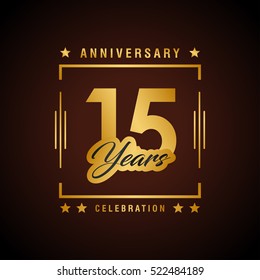 Fifteen years anniversary celebration logotype. 15th year anniversary logo collection. Anniversary label. Anniversary logo template. Anniversary sign. Vector Illustration
