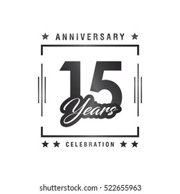 Fifteen years anniversary celebration logotype. 15th year anniversary logo collection. Anniversary label. Anniversary logo template. Anniversary sign. Vector Illustration